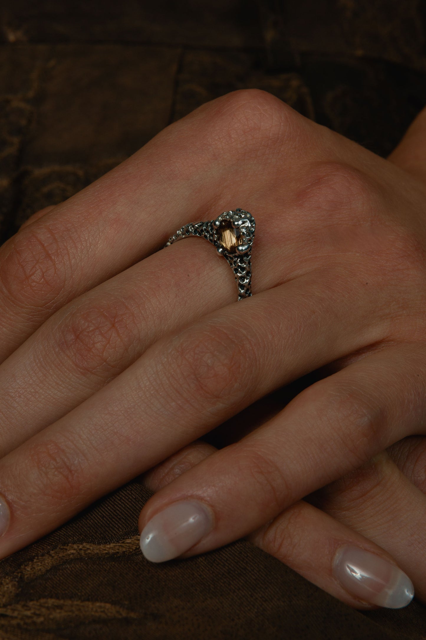 ROCK Ring with Rutile Copper Quartz